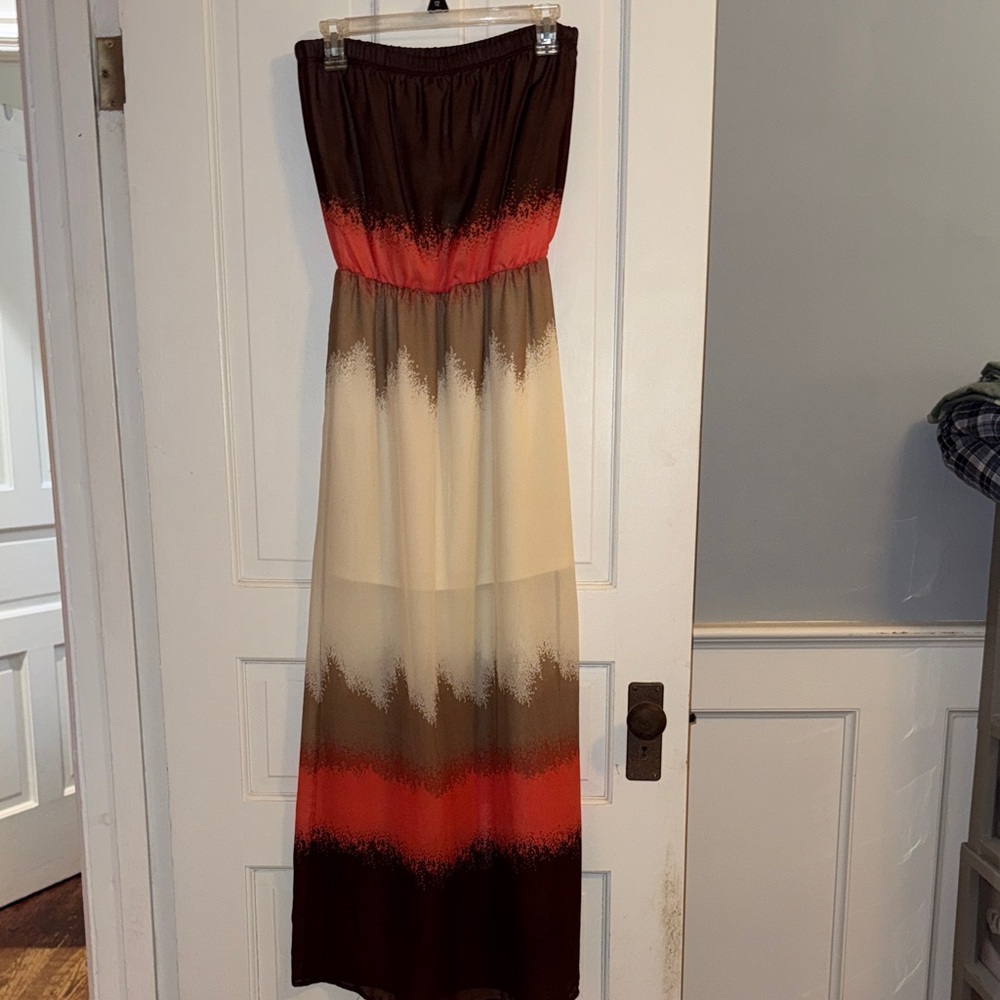 Jonathan Martin Strapless Ombre Dress in Brown and Red